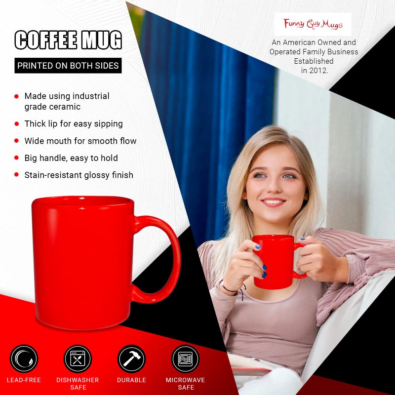 Funny Guy Mugs Plain Red Ceramic Coffee Mug, Red, 11-Ounce - Image 2